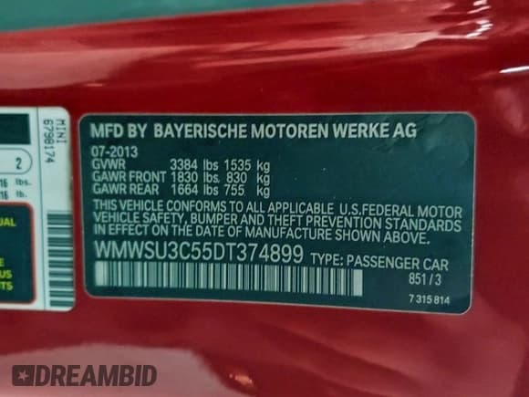 ✅ 2013 MINI Hardtop • VIN: WMWSU3C55DT374899 • Lot: 95313455. Wystawiony na Copart z przebiegiem 112 421 mil. Bezpłatny archiwum sprzedaży aukcyjnych z USA i szczegółowy raport historii pojazdu na DreamBid. Zdjęcie 12.