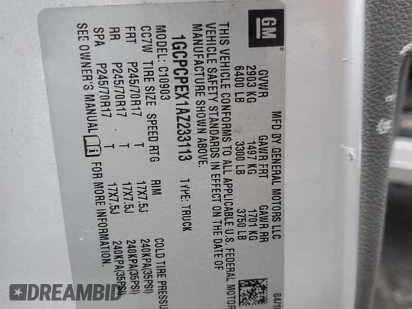 ✅ 2010 Chevrolet Silverado 1500 Work Truck • VIN: 1GCPCPEX1AZ233113 • Lot: 67949385. Listed on Copart with 240,775 mi. Free auction sales archive from the USA and detailed vehicle history report at DreamBid. Image 12.