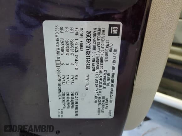 ✅ 2008 Chevrolet Silverado 1500 LTZ • VIN: 2GCEK13YX81146428 • Lot: 81629714. Listed on Copart with 165,057 mi. Free auction sales archive from the USA and detailed vehicle history report at DreamBid. Image 14.