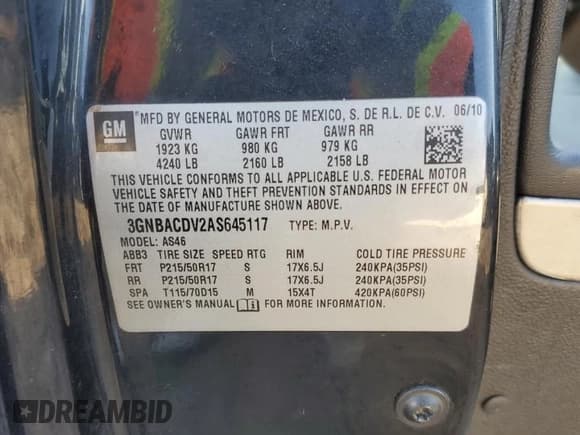 ✅ 2010 Chevrolet HHR 2LT • VIN: 3GNBACDV2AS645117 • Lot: 82099564. Listed on Copart with 181,527 mi. Free auction sales archive from the USA and detailed vehicle history report at DreamBid. Image 13.