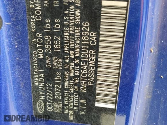 ✅ 2013 Hyundai Veloster Turbo • VIN: KMHTC6AE1DU118926 • Lot: 55747585. Wystawiony na Copart z przebiegiem 92 943 mil. Bezpłatny archiwum sprzedaży aukcyjnych z USA i szczegółowy raport historii pojazdu na DreamBid. Zdjęcie 12.