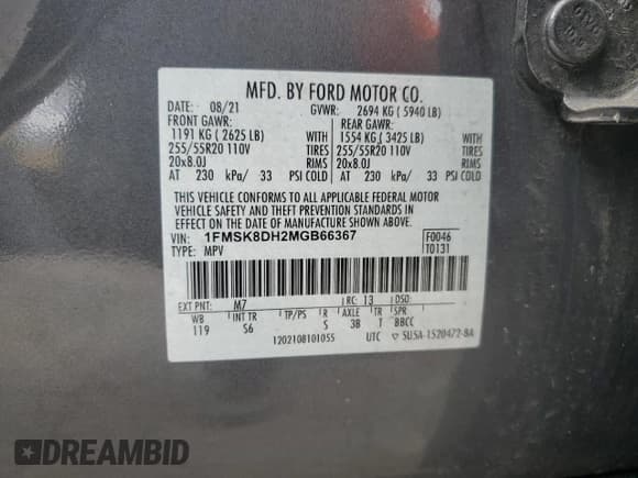 ✅ 2021 Ford Explorer XLT • VIN: 1FMSK8DH2MGB66367 • Лот: 89716695. Опубликован ранее на Copart с пробегом 56 786 миль. Бесплатный доступ к архиву аукционных продаж из США и подробный отчёт об истории автомобиля на DreamBid. Изображение 13.