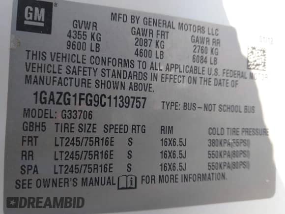 2012 Chevrolet Express Passenger 1LT z VIN 1GAZG1FG9C1139757, wystawiony jako IAAI lot #41578074 z przebiegiem 62 563 mil mil oraz . Historia ofert i sprzedaży dostępna na DreamBid. Obrazek 9.