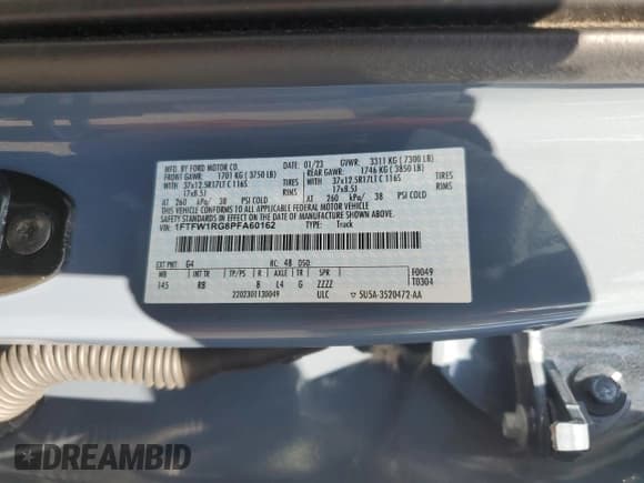 ✅ 2023 Ford F-150 Raptor • VIN: 1FTFW1RG8PFA60162 • Лот: 71664505. Опубликован ранее на Copart с пробегом 59 577 миль. Бесплатный доступ к архиву аукционных продаж из США и подробный отчёт об истории автомобиля на DreamBid. Изображение 13.