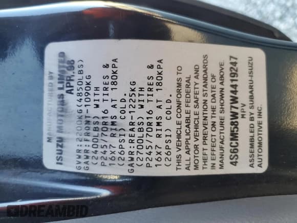 ✅ 1998 Honda Passport LX • VIN: 4S6CM58W7W4419247 • Lot: 88231175. Listed on Copart with 194,105 mi. Free auction sales archive from the USA and detailed vehicle history report at DreamBid. Image 13.