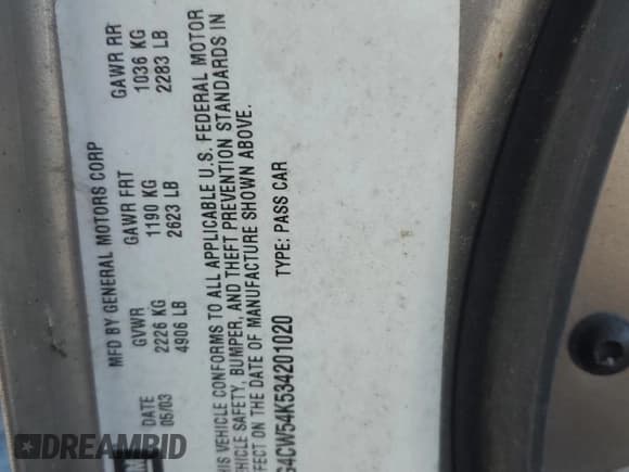 ✅ 2003 Buick Park Avenue • VIN: 1G4CW54K534201020 • Lot: 92689625. Wystawiony na Copart z przebiegiem 283 324 mil. Bezpłatny archiwum sprzedaży aukcyjnych z USA i szczegółowy raport historii pojazdu na DreamBid. Zdjęcie 12.