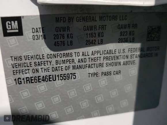 2014 Chevrolet Volt z VIN 1G1RE6E46EU155975, wystawiony jako Copart lot #58937384 z przebiegiem 136 767 mil mil oraz Szkoda całkowita • Salvage title. Historia ofert i sprzedaży dostępna na DreamBid. Obrazek 13.