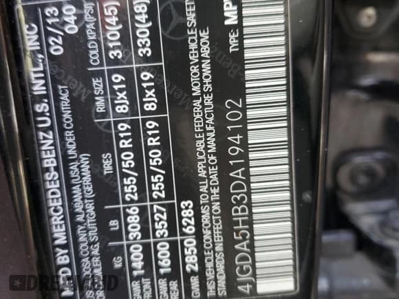 ✅ 2013 Mercedes-Benz M 350 • VIN: 4JGDA5HB3DA194102 • Лот: 90324385. Опубликован ранее на Copart с пробегом 182 654 миль. Бесплатный доступ к архиву аукционных продаж из США и подробный отчёт об истории автомобиля на DreamBid. Изображение 13.