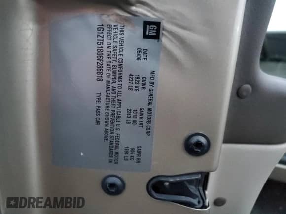 2006 Chevrolet Malibu 2LT z VIN 1G1ZT51806F286818, wystawiony jako Copart lot #85297564 z przebiegiem 117 981 mil mil oraz Czysty tytuł • Clean title. Historia ofert i sprzedaży dostępna na DreamBid. Obrazek 12.