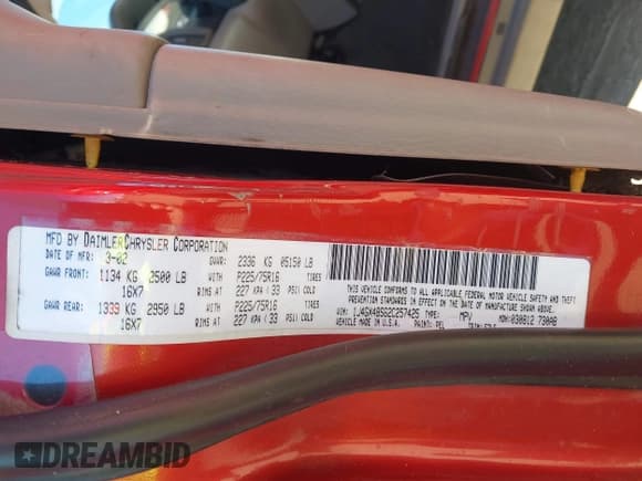 ✅ 2002 Jeep Grand Cherokee Laredo • VIN: 1J4GX48S62C257425 • Lot: 43435617. Listed on IAAI with 251,435 mi. Free auction sales archive from the USA and detailed vehicle history report at DreamBid. Image 9.