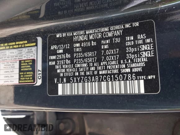 ✅ 2012 Hyundai Santa Fe GLS • VIN: 5XYZG3AB7CG150786 • Лот: 43701931. Опубликован ранее на IAAI с пробегом 174 665 миль. Бесплатный доступ к архиву аукционных продаж из США и подробный отчёт об истории автомобиля на DreamBid. Изображение 9.