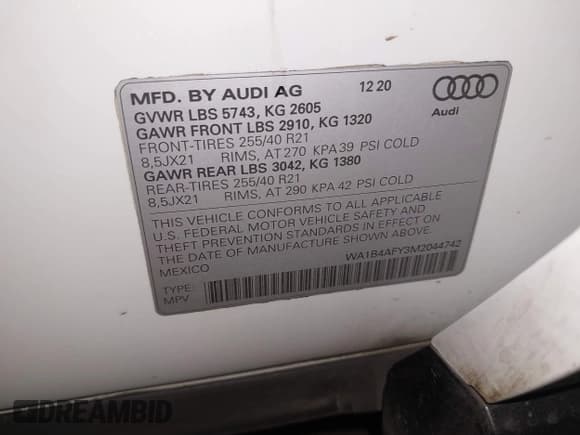 ✅ 2021 Audi SQ5 Premium Plus • VIN: WA1B4AFY3M2044742 • Лот: 43411133. Опубликован ранее на IAAI с пробегом 66 044 миль. Бесплатный доступ к архиву аукционных продаж из США и подробный отчёт об истории автомобиля на DreamBid. Изображение 9.