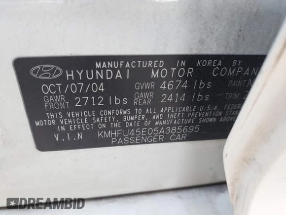 ✅ 2005 Hyundai XG • VIN: KMHFU45E05A385695 • Лот: 42287127. Опубликован ранее на IAAI с пробегом 126 199 миль. Бесплатный доступ к архиву аукционных продаж из США и подробный отчёт об истории автомобиля на DreamBid. Изображение 9.