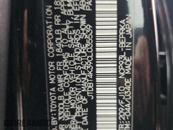 ✅ 2012 Toyota Yaris • VIN: JTDBT4K39CL035539 • Lot: 87108435. Listed on Copart with 106,208 mi. Free auction sales archive from the USA and detailed vehicle history report at DreamBid. Image 12.