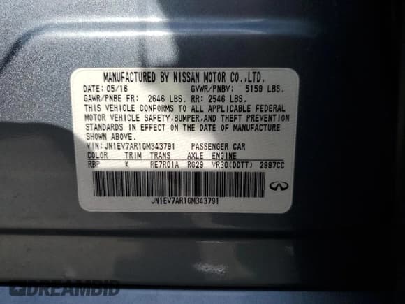 ✅ 2016 Infiniti Q50 Premium • VIN: JN1EV7AR1GM343791 • Lot: 89704245. Listed on Copart with 158,947 mi. Free auction sales archive from the USA and detailed vehicle history report at DreamBid. Image 12.