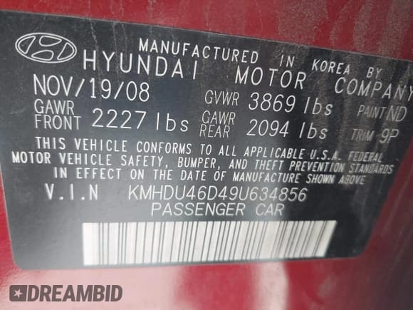 ✅ 2009 Hyundai Elantra GLS • VIN: KMHDU46D49U634856 • Лот: 43289753. Опубликован ранее на IAAI с пробегом 92 598 миль. Бесплатный доступ к архиву аукционных продаж из США и подробный отчёт об истории автомобиля на DreamBid. Изображение 9.