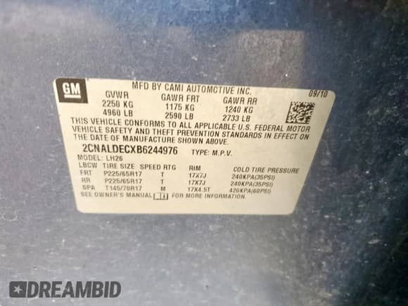 2011 Chevrolet Equinox 1LT с VIN 2CNALDECXB6244976, выставлен на аукционе Copart как лот 65709625 с пробегом 80 947 миль миль и Чистый • Clean title. История ставок и продаж доступна на DreamBid. Изображение 12.