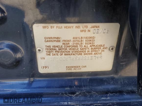 ✅ 2006 Subaru Impreza i • VIN: JF1GG67656G813749 • Lot: 43589565. Listed on Copart with 150,940 mi. Free auction sales archive from the USA and detailed vehicle history report at DreamBid. Image 15.