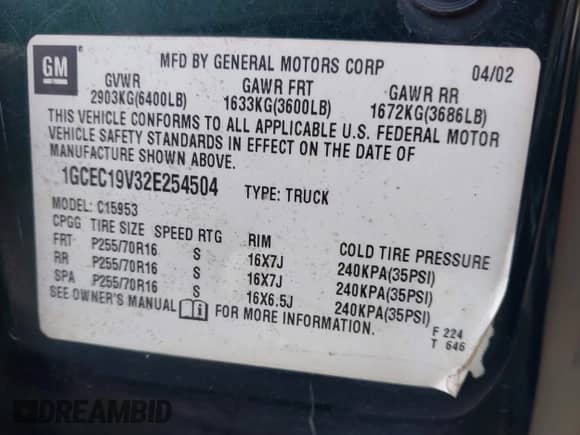 2002 Chevrolet Silverado 1500 with VIN 1GCEC19V32E254504, listed as a IAAI auction lot 42530534 with 403,239 mi miles and . Bid and sale history available at DreamBid. Image 9.