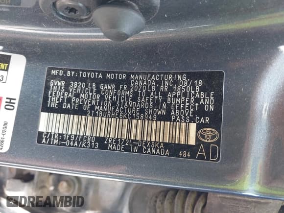 ✅ 2019 Toyota Corolla LE • VIN: 2T1BURHE6KC158949 • Лот: 42450579. Опубликован ранее на IAAI с пробегом 78 230 миль. Бесплатный доступ к архиву аукционных продаж из США и подробный отчёт об истории автомобиля на DreamBid. Изображение 9.