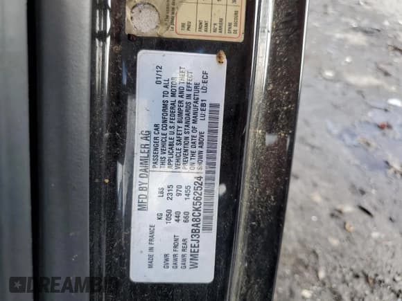 ✅ 2012 Smart fortwo Pure • VIN: WMEEJ3BA8CK562524 • Lot: 69400375. Listed on Copart with 78,733 mi. Free auction sales archive from the USA and detailed vehicle history report at DreamBid. Image 12.