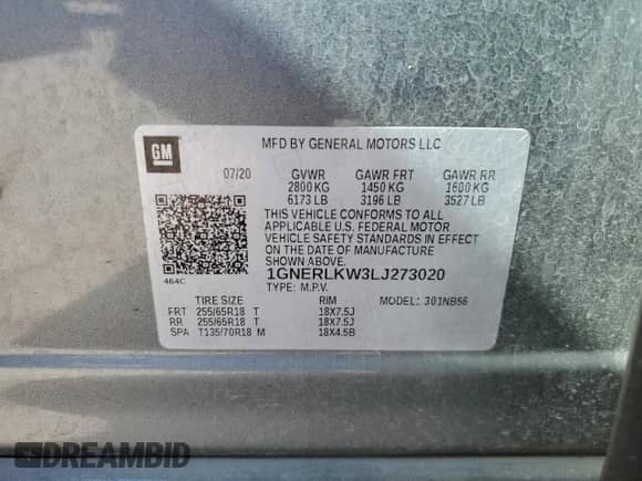 2020 Chevrolet Traverse LS z VIN 1GNERLKW3LJ273020, wystawiony jako Copart lot #77422724 z przebiegiem 156 784 mil mil oraz Czysty tytuł • Clean title. Historia ofert i sprzedaży dostępna na DreamBid. Obrazek 14.