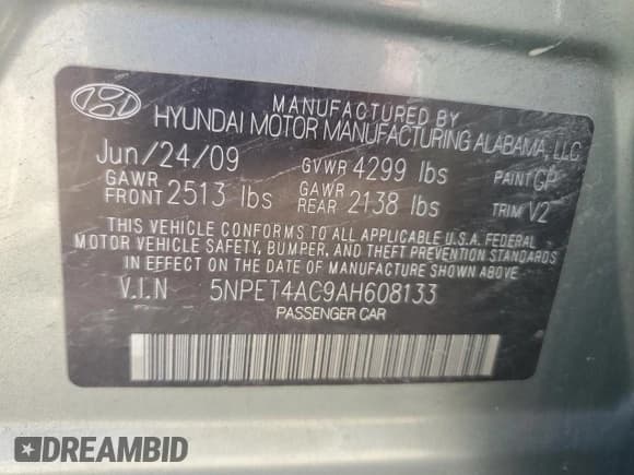 ✅ 2010 Hyundai Sonata GLS • VIN: 5NPET4AC9AH608133 • Лот: 73961764. Опубликован ранее на Copart с пробегом 104 979 миль. Бесплатный доступ к архиву аукционных продаж из США и подробный отчёт об истории автомобиля на DreamBid. Изображение 14.