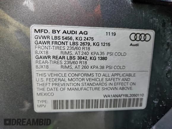 ✅ 2020 Audi Q5 Premium • VIN: WA1ANAFY8L2050110 • Lot: 94775995. Wystawiony na Copart z przebiegiem 35 292 mil. Bezpłatny archiwum sprzedaży aukcyjnych z USA i szczegółowy raport historii pojazdu na DreamBid. Zdjęcie 14.