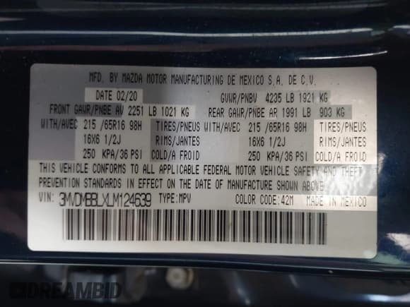 ✅ 2020 Mazda CX-30 • VIN: 3MVDMBBLXLM124639 • Лот: 42278712. Опубликован ранее на IAAI с пробегом 60 448 миль. Бесплатный доступ к архиву аукционных продаж из США и подробный отчёт об истории автомобиля на DreamBid. Изображение 9.