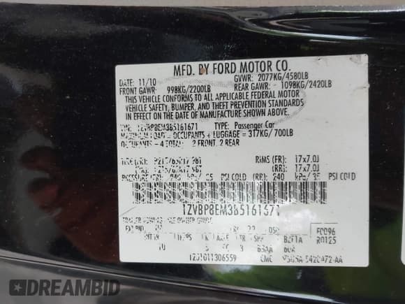 ✅ 2011 Ford Mustang V6 • VIN: 1ZVBP8EM3B5161671 • Lot: 43662644. Listed on IAAI with 54,327 mi. Free auction sales archive from the USA and detailed vehicle history report at DreamBid. Image 9.