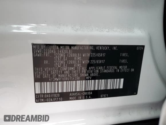 ✅ 2024 Toyota RAV4 Hybrid LE • VIN: 4T3MWRFV0RU154398 • Лот: 86455535. Опубликован ранее на Copart с пробегом 15 984 миль. Бесплатный доступ к архиву аукционных продаж из США и подробный отчёт об истории автомобиля на DreamBid. Изображение 13.