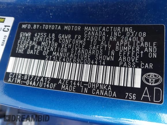 ✅ 2009 Toyota Matrix S • VIN: 2T1LE40E69C004414 • Лот: 43792389. Опубликован ранее на IAAI с пробегом 149 612 миль. Бесплатный доступ к архиву аукционных продаж из США и подробный отчёт об истории автомобиля на DreamBid. Изображение 9.