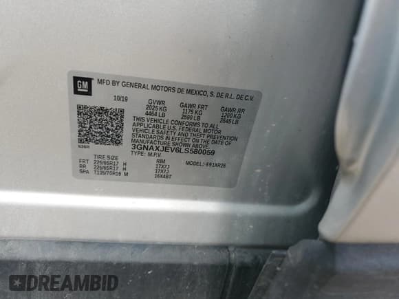 ✅ 2020 Chevrolet Equinox LT • VIN: 3GNAXJEV6LS580059 • Лот: 86617565. Опубликован ранее на Copart с пробегом 52 849 миль. Бесплатный доступ к архиву аукционных продаж из США и подробный отчёт об истории автомобиля на DreamBid. Изображение 13.