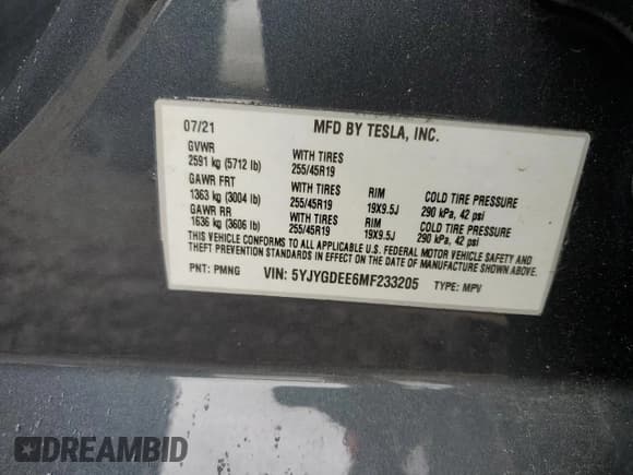 ✅ 2021 Tesla Model Y Long Range • VIN: 5YJYGDEE6MF233205 • Lot: 58011025. Wystawiony na Copart z przebiegiem 48 419 mil. Bezpłatny archiwum sprzedaży aukcyjnych z USA i szczegółowy raport historii pojazdu na DreamBid. Zdjęcie 13.