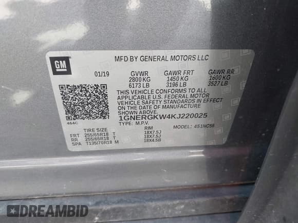 ✅ 2019 Chevrolet Traverse LT Cloth • VIN: 1GNERGKW4KJ220025 • Lot: 43309615. Wystawiony na IAAI z przebiegiem 149 148 mil. Bezpłatny archiwum sprzedaży aukcyjnych z USA i szczegółowy raport historii pojazdu na DreamBid. Zdjęcie 9.