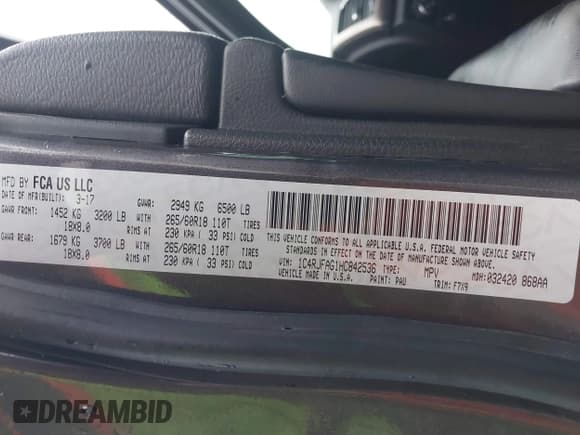 ✅ 2017 Jeep Grand Cherokee Altitude • VIN: 1C4RJFAG1HC842536 • Lot: 43634967. Listed on IAAI with 92,545 mi. Free auction sales archive from the USA and detailed vehicle history report at DreamBid. Image 9.