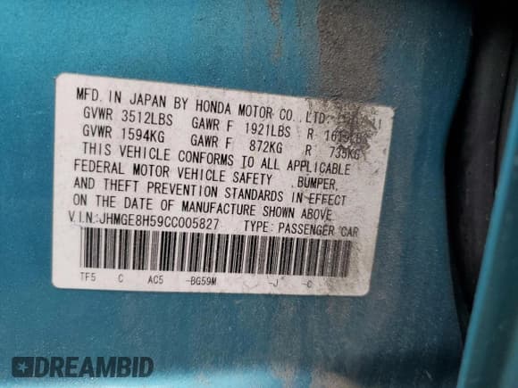 ✅ 2012 Honda Fit Sport • VIN: JHMGE8H59CC005827 • Lot: 61280765. Listed on Copart with 127,725 mi. Free auction sales archive from the USA and detailed vehicle history report at DreamBid. Image 12.