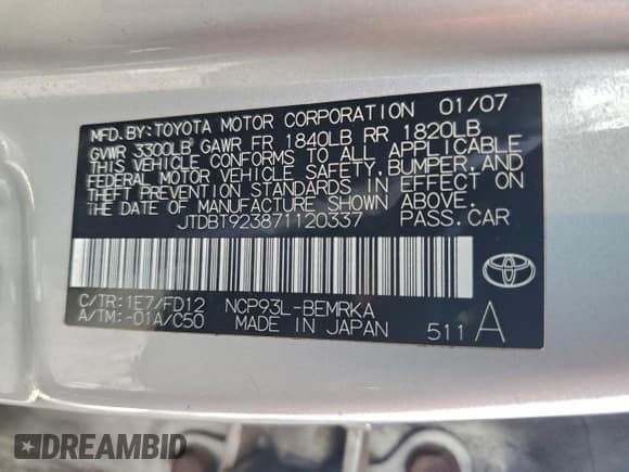 ✅ 2007 Toyota Yaris • VIN: JTDBT923871120337 • Lot: 95246175. Wystawiony na Copart z przebiegiem 225 209 mil. Bezpłatny archiwum sprzedaży aukcyjnych z USA i szczegółowy raport historii pojazdu na DreamBid. Zdjęcie 12.