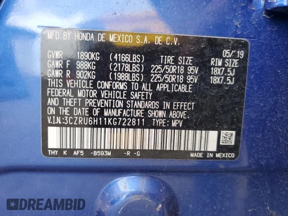 ✅ 2019 Honda HR-V Sport • VIN: 3CZRU6H11KG722811 • Lot: 89648875. Wystawiony na Copart z przebiegiem 89 878 mil. Bezpłatny archiwum sprzedaży aukcyjnych z USA i szczegółowy raport historii pojazdu na DreamBid. Zdjęcie 14.