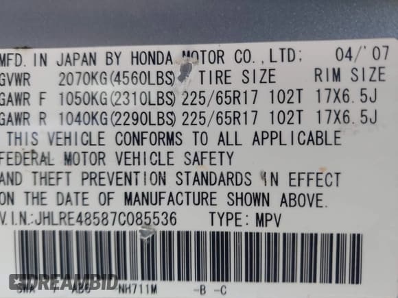✅ 2007 Honda CR-V EX • VIN: JHLRE48587C085536 • Лот: 43476429. Опубликован ранее на IAAI с пробегом 178 059 миль. Бесплатный доступ к архиву аукционных продаж из США и подробный отчёт об истории автомобиля на DreamBid. Изображение 9.