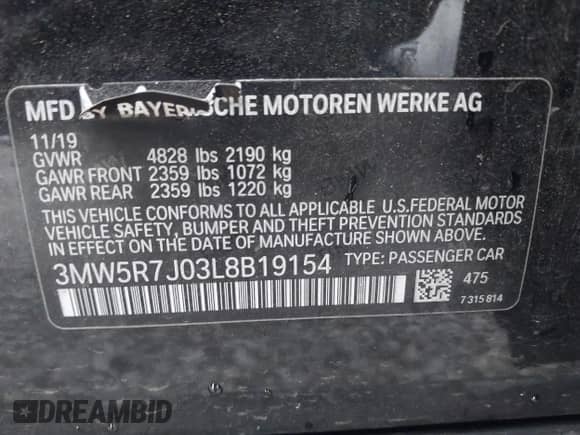 2020 BMW 3 Series 330i xDrive z VIN 3MW5R7J03L8B19154, wystawiony jako IAAI lot #43118571 z przebiegiem 32 086 mil mil oraz . Historia ofert i sprzedaży dostępna na DreamBid. Obrazek 9.