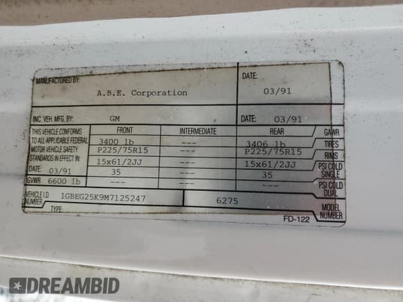 ✅ 1991 Chevrolet Sportvan • VIN: 1GBEG25K9M7125247 • Лот: 75549674. Опубликован ранее на Copart с пробегом 108 756 миль. Бесплатный доступ к архиву аукционных продаж из США и подробный отчёт об истории автомобиля на DreamBid. Изображение 13.