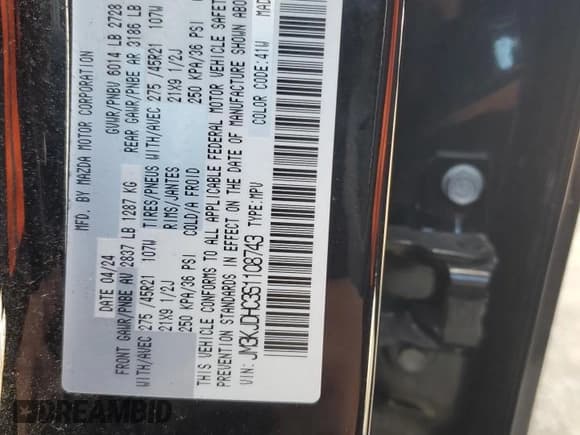 ✅ 2025 Mazda CX-70 S Premium • VIN: JM3KJDHC3S1108743 • Lot: 90922275. Listed on Copart with 41,329 mi. Free auction sales archive from the USA and detailed vehicle history report at DreamBid. Image 13.