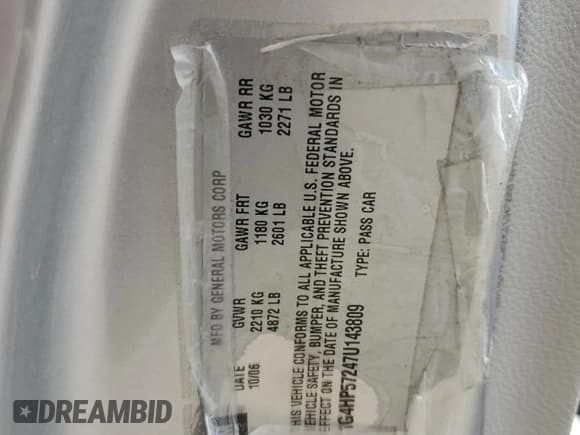 ✅ 2007 Buick Lucerne CX • VIN: 1G4HP57247U143809 • Lot: 82116875. Listed on Copart with 90,485 mi. Free auction sales archive from the USA and detailed vehicle history report at DreamBid. Image 12.