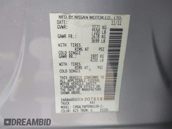 ✅ 2012 Nissan Titan SL • VIN: 1N6BA0ED2CN307658 • Lot: 42369756. Wystawiony na IAAI z przebiegiem 305 852 mil. Bezpłatny archiwum sprzedaży aukcyjnych z USA i szczegółowy raport historii pojazdu na DreamBid. Zdjęcie 9.