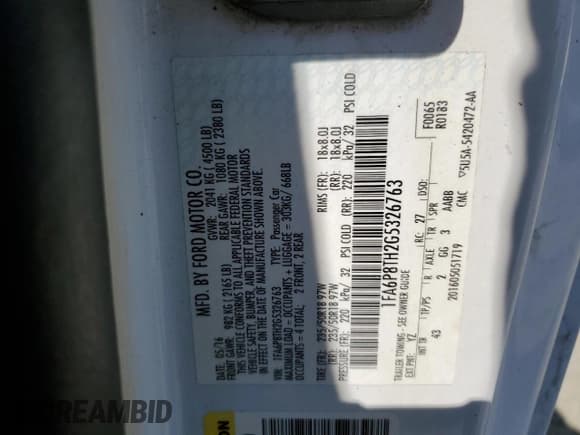 ✅ 2016 Ford Mustang EcoBoost • VIN: 1FA6P8TH2G5326763 • Lot: 59655045. Listed on Copart with 201,630 mi. Free auction sales archive from the USA and detailed vehicle history report at DreamBid. Image 13.