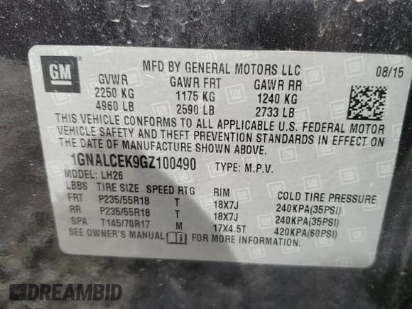✅ 2016 Chevrolet Equinox LT • VIN: 1GNALCEK9GZ100490 • Лот: 87296285. Опубликован ранее на Copart с пробегом 160 744 миль. Бесплатный доступ к архиву аукционных продаж из США и подробный отчёт об истории автомобиля на DreamBid. Изображение 12.