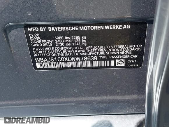 ✅ 2020 BMW 5 Series 540i • VIN: WBAJS1C0XLWW78639 • Lot: 42004341. Listed on IAAI with 54,822 mi. Free auction sales archive from the USA and detailed vehicle history report at DreamBid. Image 9.