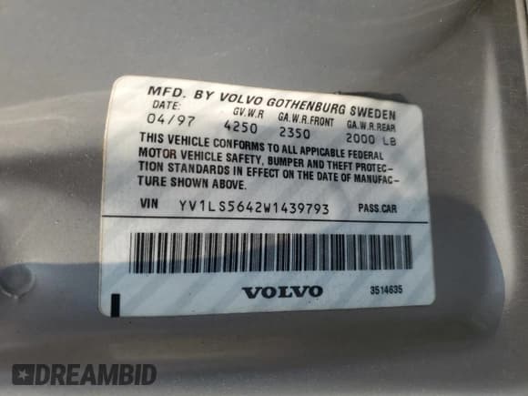 ✅ 1998 Volvo S70 • VIN: YV1LS5642W1439793 • Lot: 66805775. Wystawiony na Copart z przebiegiem 160 355 mil. Bezpłatny archiwum sprzedaży aukcyjnych z USA i szczegółowy raport historii pojazdu na DreamBid. Zdjęcie 12.