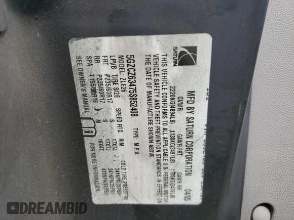 ✅ 2005 Saturn VUE • VIN: 5GZCZ63475S852408 • Lot: 54415045. Wystawiony na Copart z przebiegiem 162 966 mil. Bezpłatny archiwum sprzedaży aukcyjnych z USA i szczegółowy raport historii pojazdu na DreamBid. Zdjęcie 13.